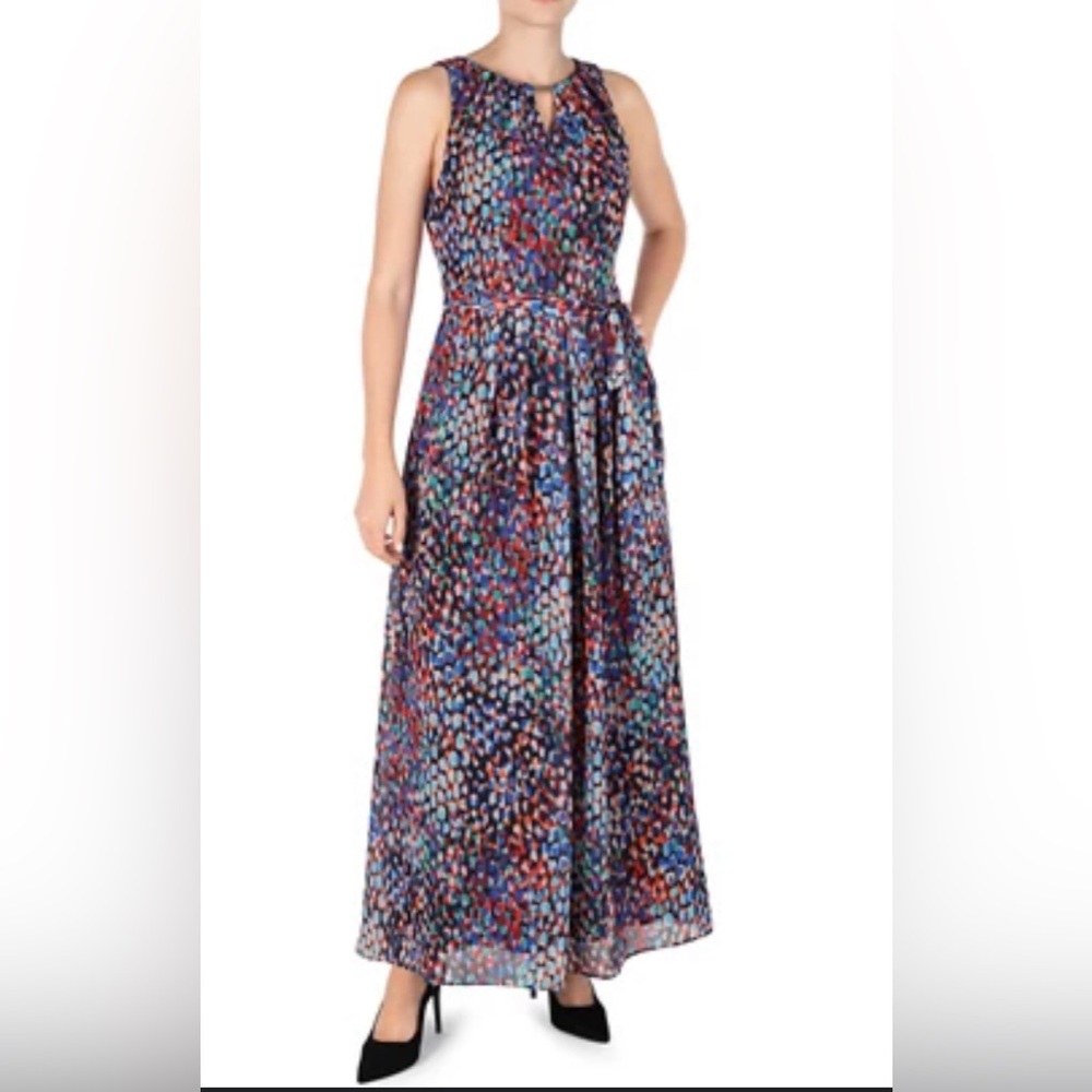 Donna rico multi-colored keyhole maxi dress nwt